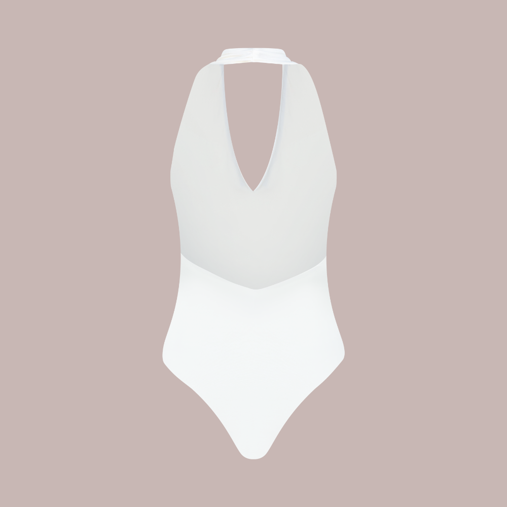 regina bodysuit plunge neck and backless, white