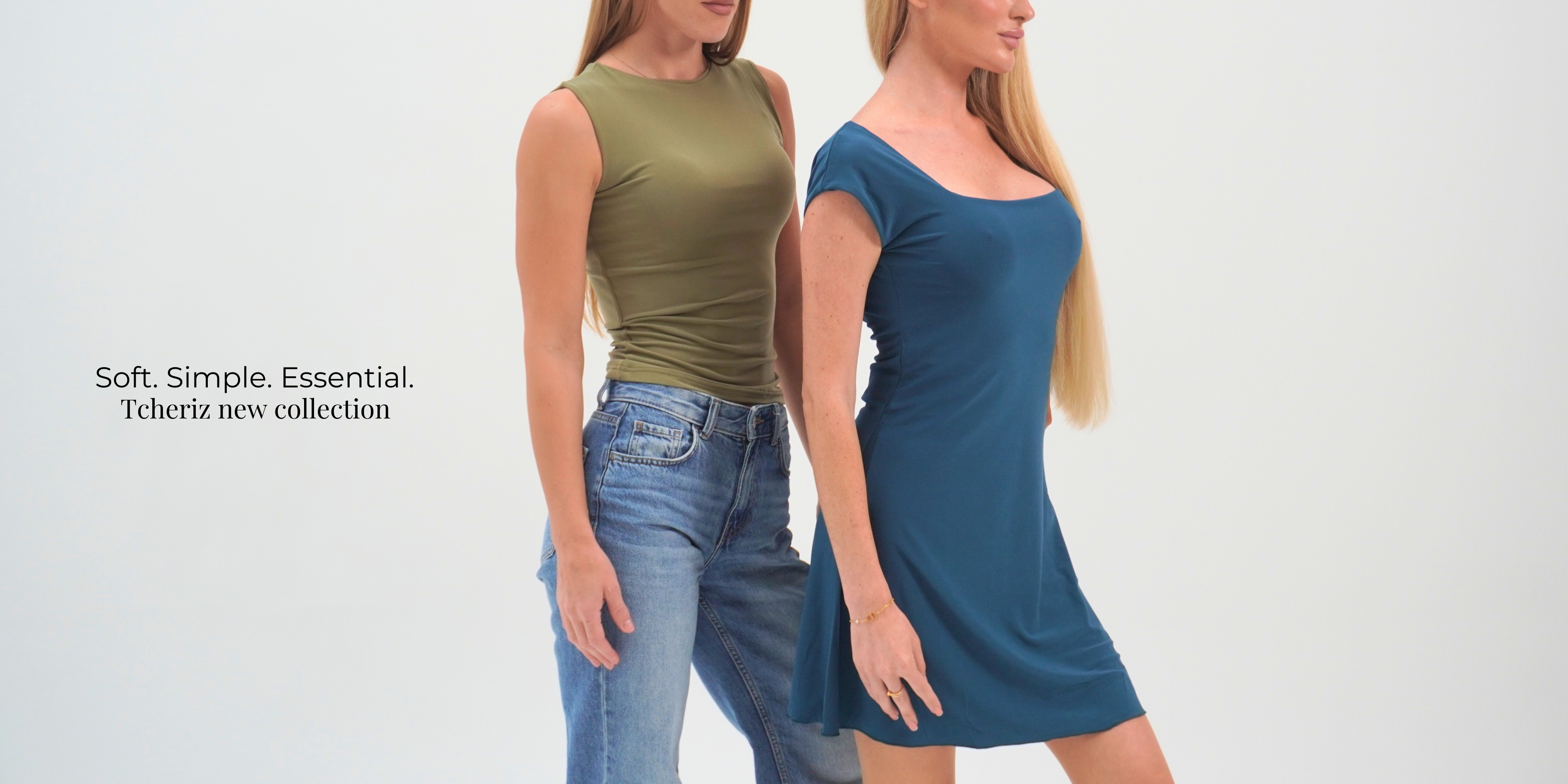 tcheriz sleeveless top and square neck short sleeve mini dress