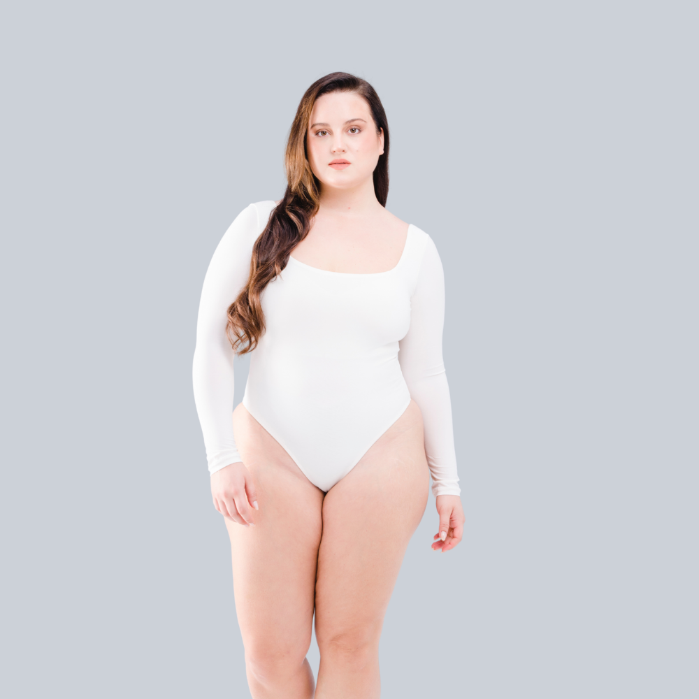 sweeheart bodysuit long sleeve and backless, white large
