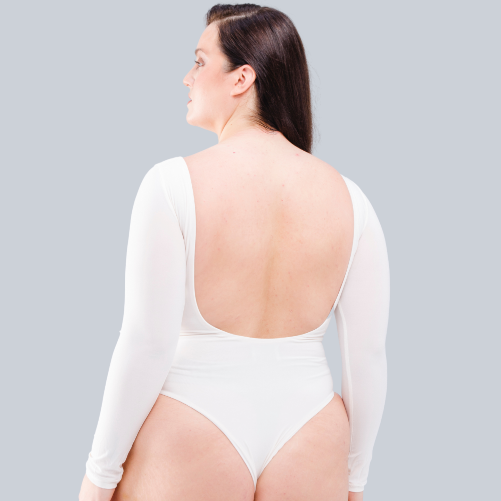 sweeheart bodysuit long sleeve and backless, white large