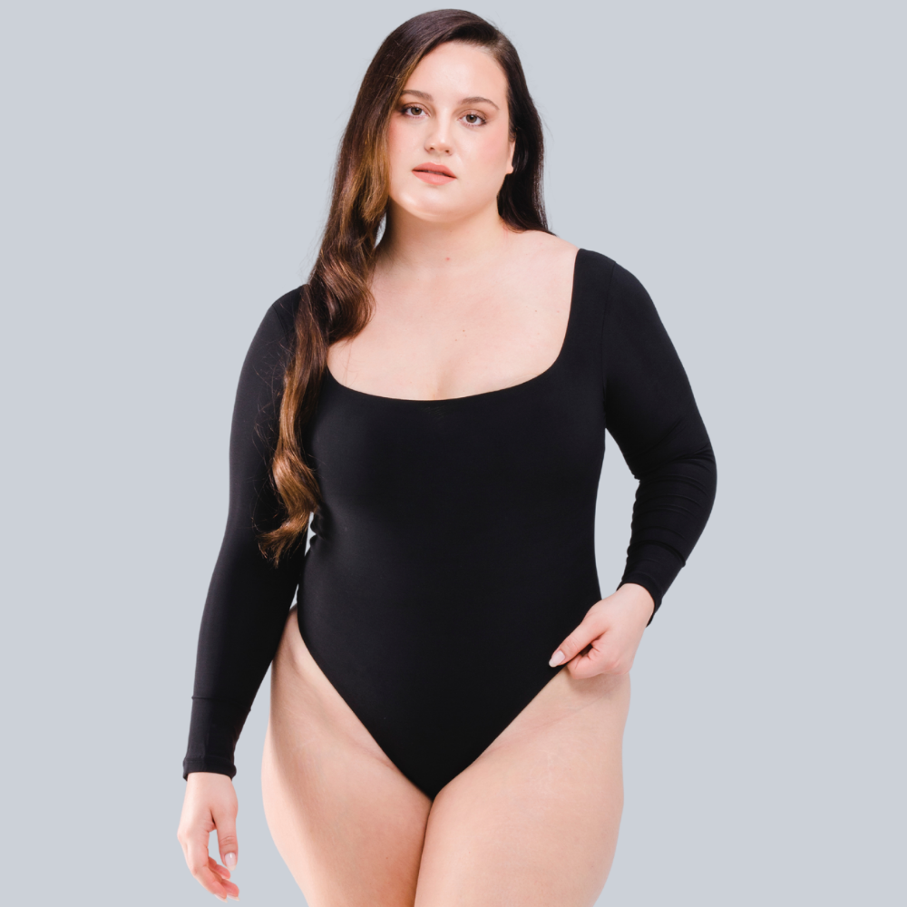 sweeheart bodysuit long sleeve and backless, black