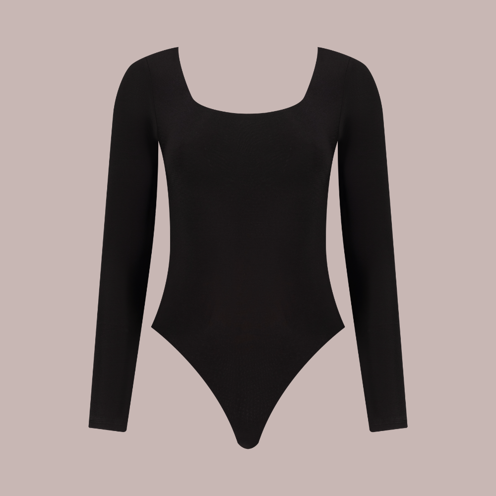 sweeheart bodysuit long sleeve and backless, black